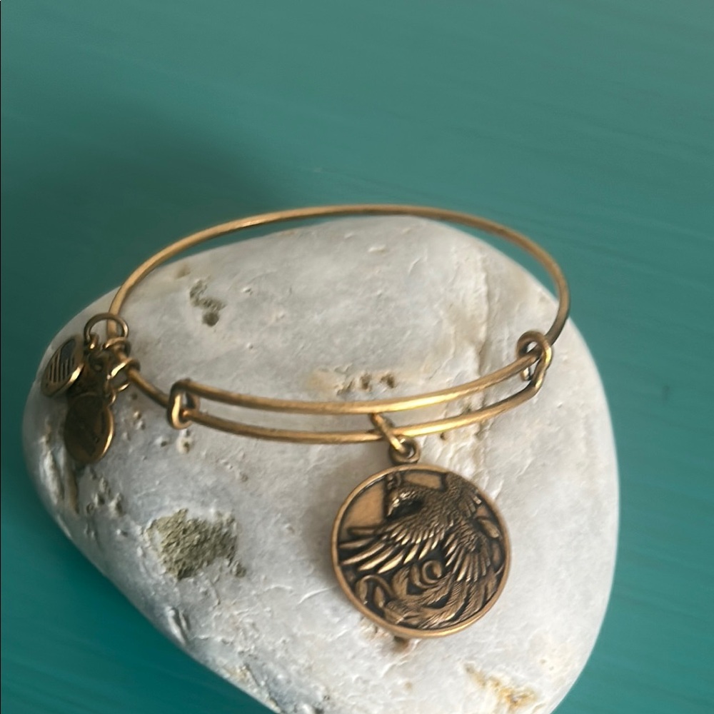 Alex and Ani Phoenix Rafaelian Gold Tone Expandable Wire Bangle Charm Bracelet